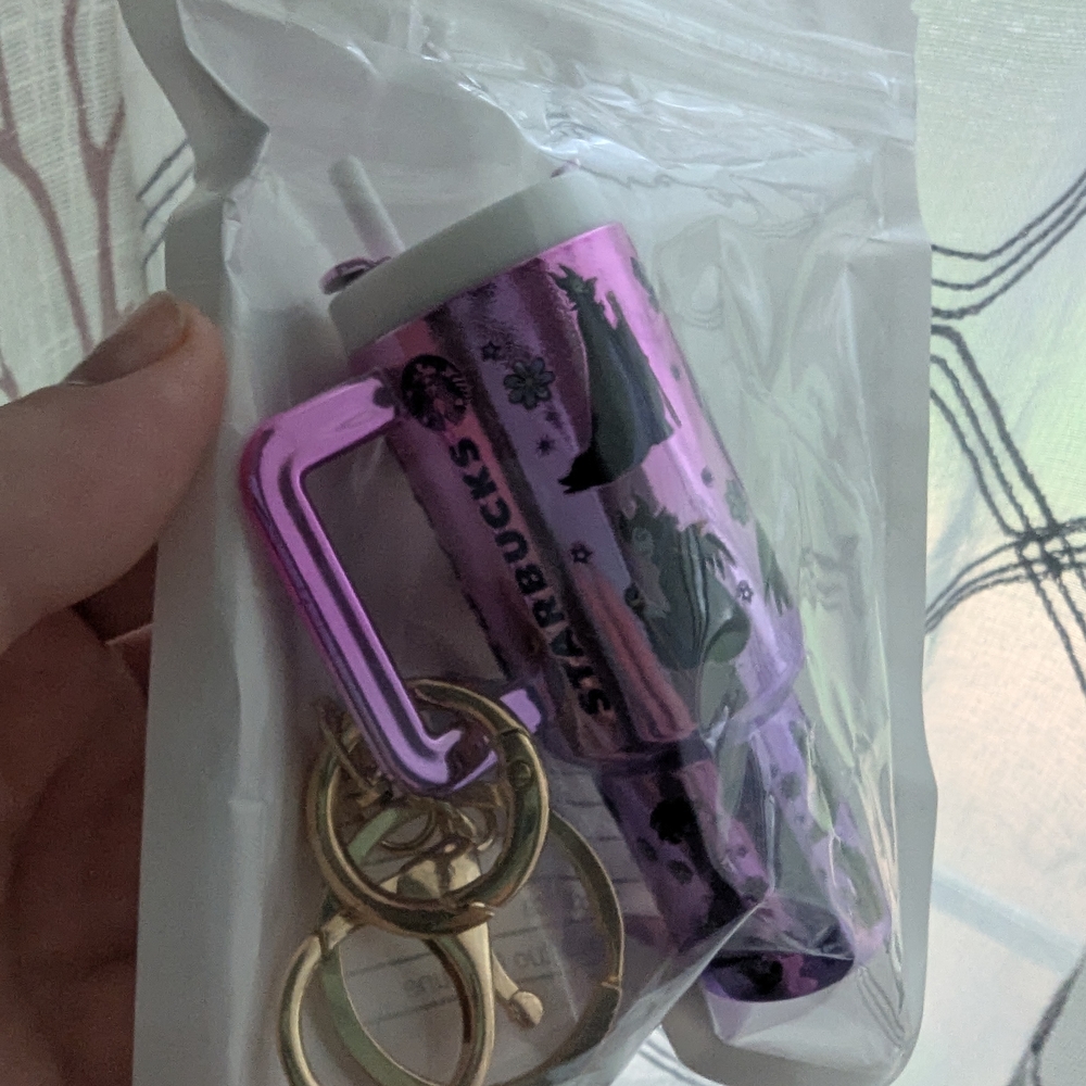 Starbucks Metallic Purple Keychain Tumbler with Gold Rings